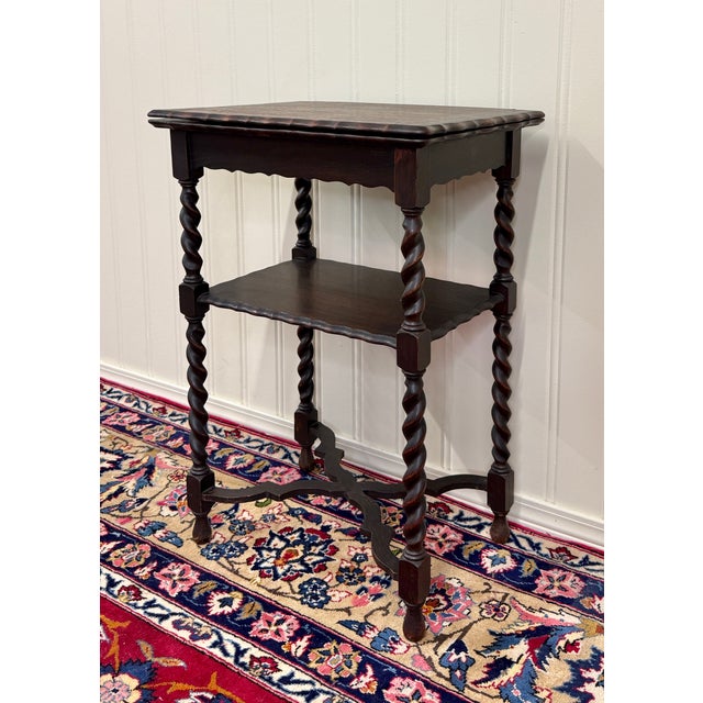 Brown Antique English Flip Top Game Table Barley Twist Side Table Carved Oak C. 1930s For Sale - Image 8 of 17