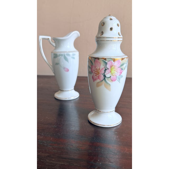 Noritake Antique, Early 20th Century Noritake Japan Azalea Porcelain Sugar Shaker and Milk Jug Set For Sale - Image 4 of 9