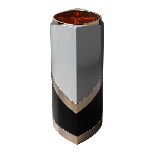White "Arcadia" Ice Bucket With Bronze and Stainless Steel, Handmade For Sale - Image 8 of 8