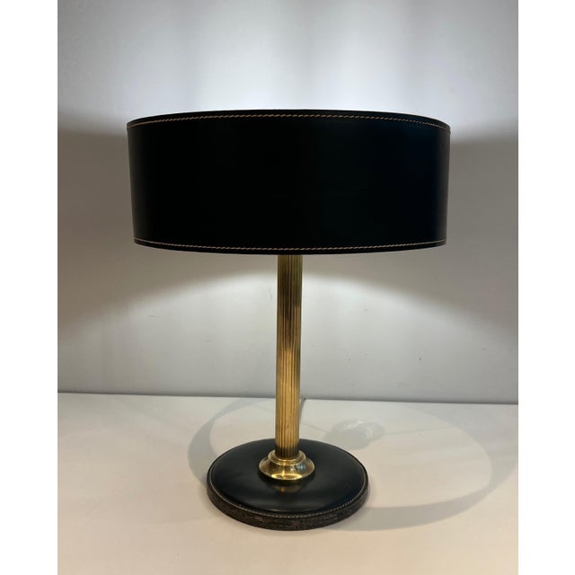 1950 Cellar Quilted Leather Desk Set. French Works in the Style of Jacques Adnet - Set of 3 For Sale - Image 9 of 12