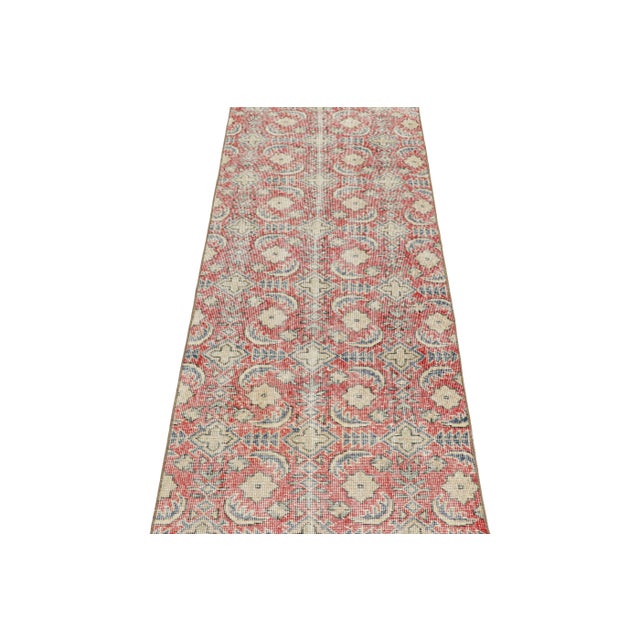 1960s Vintage Zeki Müren Runner in Red, With Beige & Blue Patterns, From Rug & Kilim For Sale - Image 5 of 8