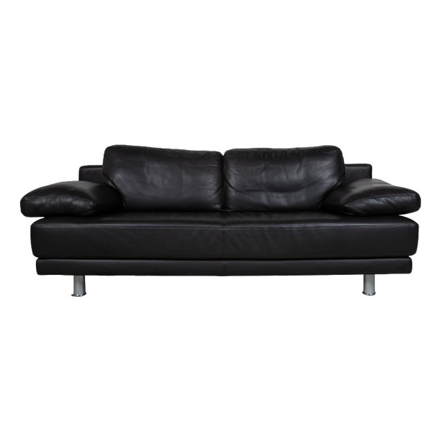 355 Leather Two-Seater Black Manual Function Sofa by Rolf Benz For Sale