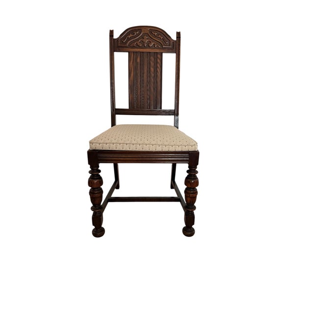 Vintage 1930s Bernhardt Jacobean Dining Table & 6 Chairs, Original, Professionally Reupholstered - Set of 7 For Sale - Image 11 of 18