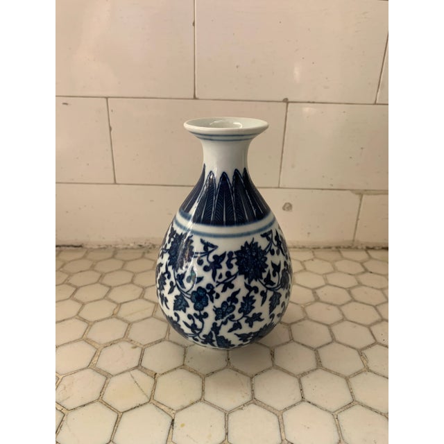 Blue & White Porcelain Floral Chinoiserie Vase For Sale - Image 11 of 11