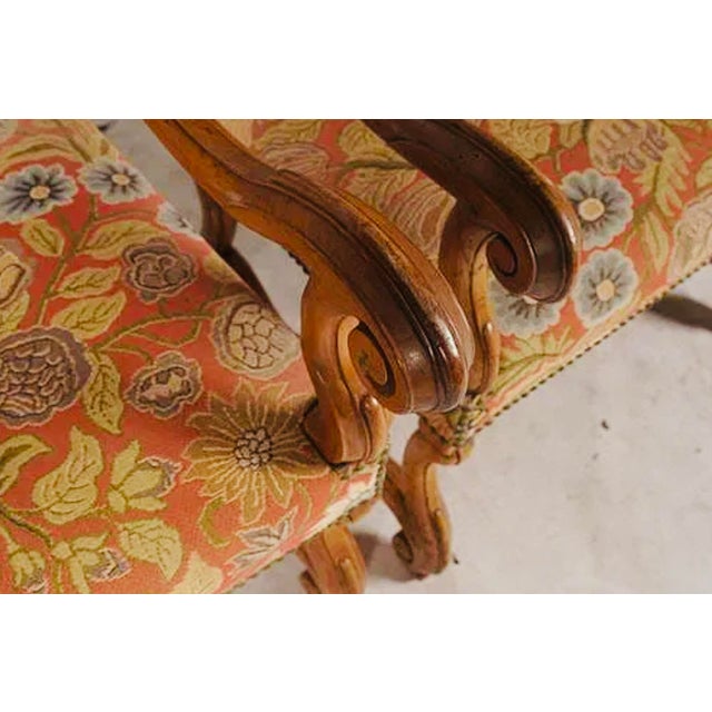 Pair of Antique French Louis Xiii–xiv Style Walnut Armchairs, Newly Upholstered For Sale In Los Angeles - Image 6 of 7