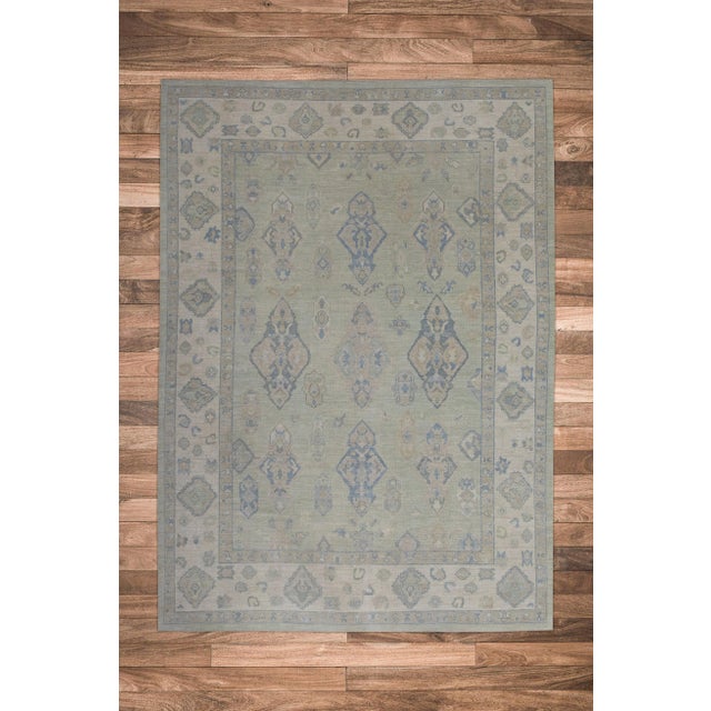 Textile Green Handwoven Turkish Oushak Rug 9'1" X 12'10" For Sale - Image 7 of 7