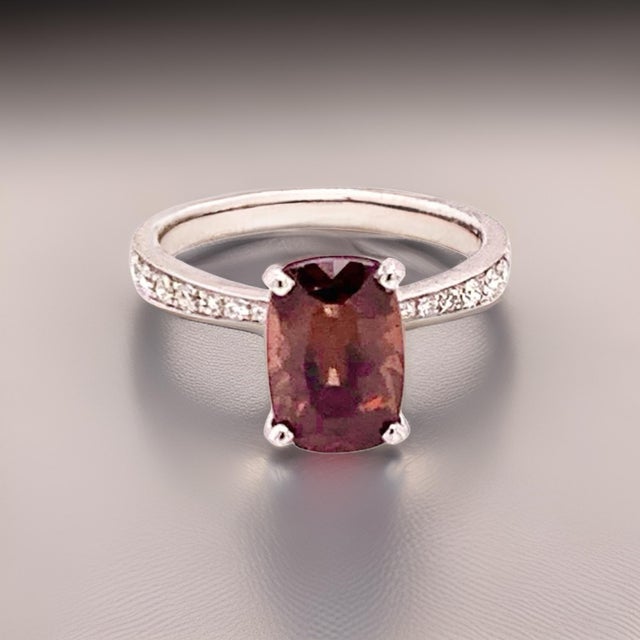 Traditional Diamond Tourmaline Rubellite Ring 6.75 18k Gold 4.01 Tcw Women Certified For Sale - Image 3 of 15