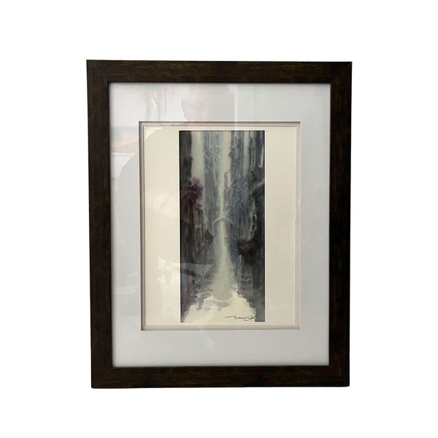 Very nice impressionist watercolor drawing of the canals of Venice, Italy. An original piece signed by the local Venetian...