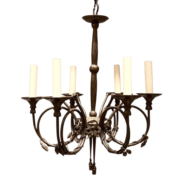 Vintage Bronze Neoclassical Style Chandelier Huanting Horn Design For Sale