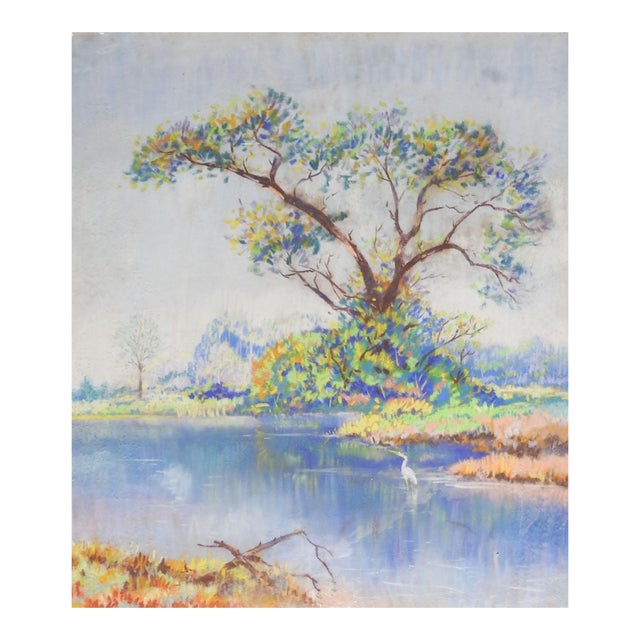 Mid 20th Century Simon Michael Lakeside Landscape Pastel Painting For Sale