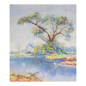 Mid 20th Century Simon Michael Lakeside Landscape Pastel Painting