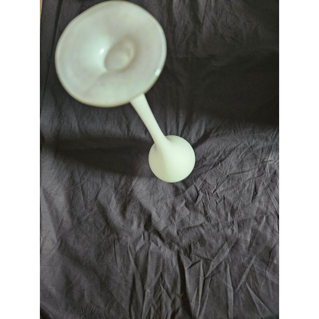 White Art Glass Stretch Long Thin Neck Vase w/ Flange Rim, Anthropologie