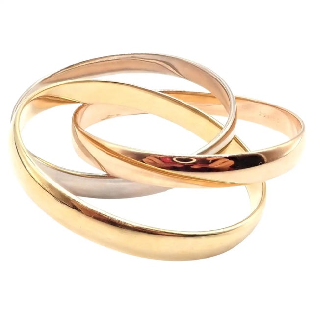 1990s 1990s Cartier Trinity Rolling Tricolor Gold Large Model Bangle Bracelet For Sale - Image 5 of 9