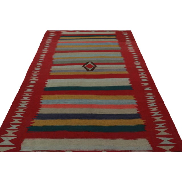 Tribal Vintage Persian Kilim Rug in Red With Colorful Stripes by Rug & Kilim For Sale - Image 3 of 7