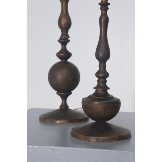 Black Vintage Art Deco Italian Bronze Candlesticks Table Lamps, 1930, Set of 2 For Sale - Image 8 of 13