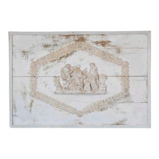 Antique French Neoclassical Painted Wooden Panel with Figural Relief For Sale