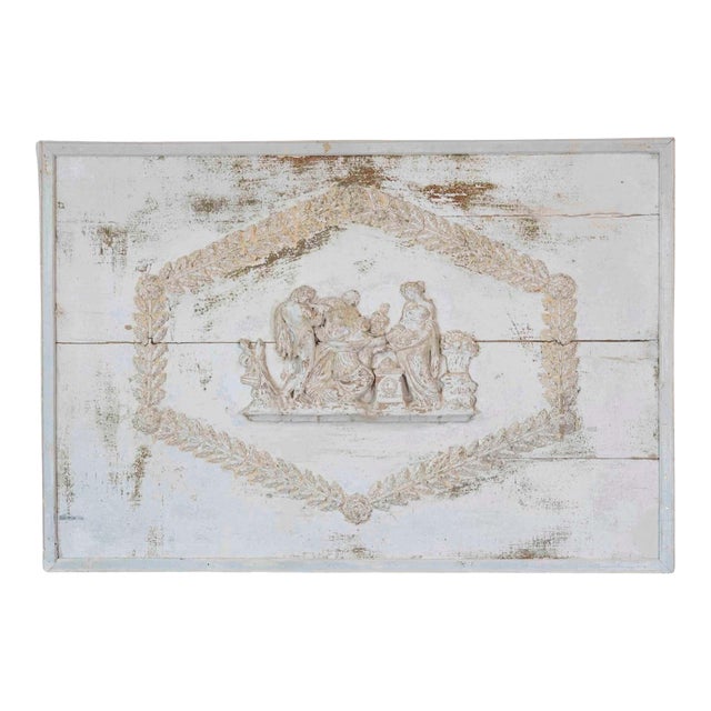 Antique French Neoclassical Painted Wooden Panel with Figural Relief For Sale