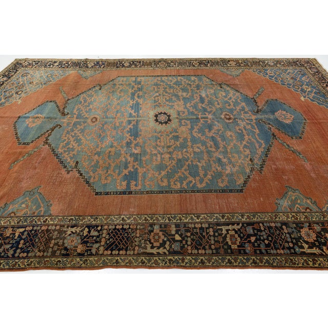 Antique Serapi Heriz Wool Rug With Medallion & Terracotta Field For Sale - Image 11 of 12