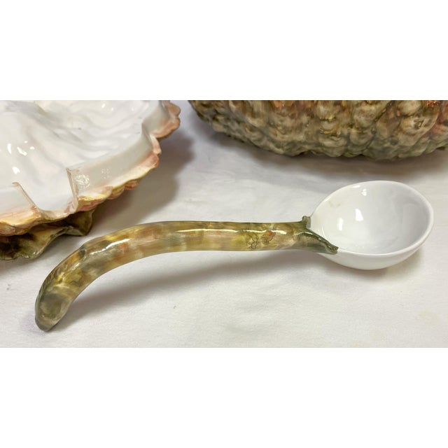 Ceramic Large Vintage Majolica Style Squash Shaped Soup Tureen With Lid and Ladle For Sale - Image 7 of 12
