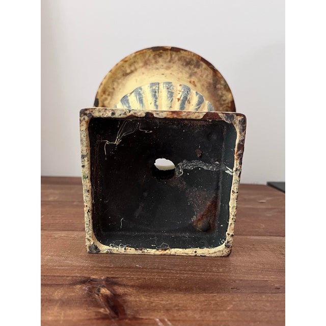 Mid-Century Petite Cast Iron Medici Style Garden Urn in Pale Yellow For Sale - Image 11 of 12