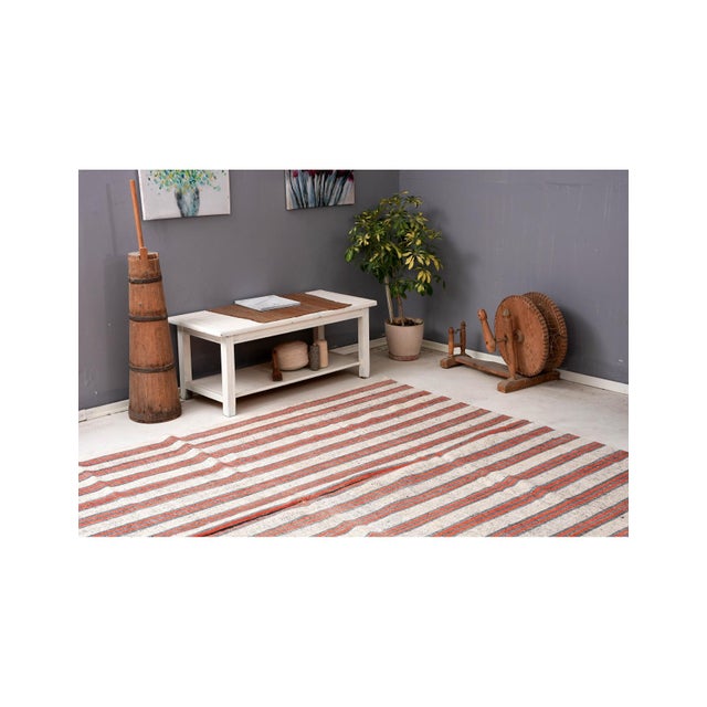 Vintage Orange & White Kilim Rug - 7`5″ X 10`2″ For Sale In Los Angeles - Image 6 of 6