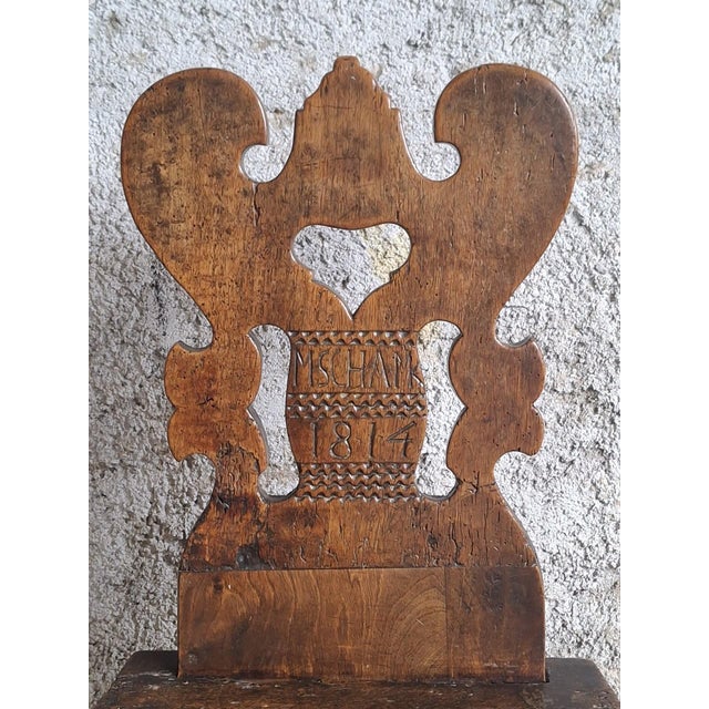 German Peasant Chair with Heart Carving an Initials, 1814 For Sale - Image 4 of 9