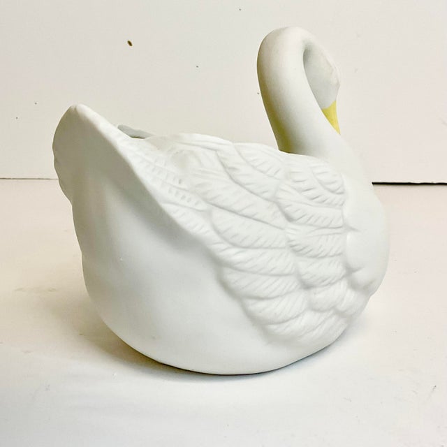Ceramic Vintage Coastal Hollywood Regency Trompe L’Oeil Porcelain Swan Planter. For Sale - Image 7 of 9