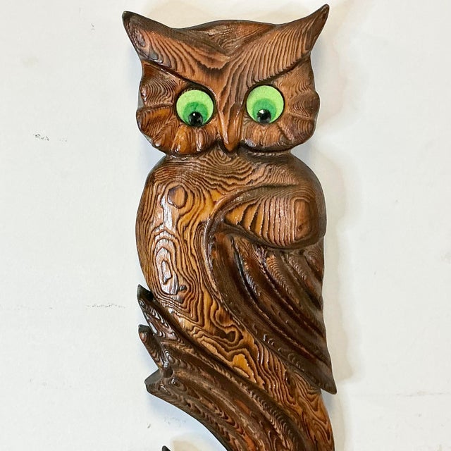 Mid-Century Boho Chic Arts & Crafts Folk Art Hand Carved Wood Owl on Branch Sculptural Wall Object For Sale - Image 18 of 18