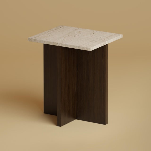 Roman Travertine and Smoked Oak Nightstand by Lebanto For Sale - Image 4 of 4