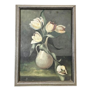 Antique Dutch Renaissance Original Floral Still Life Framed Oil Painting on Tin For Sale