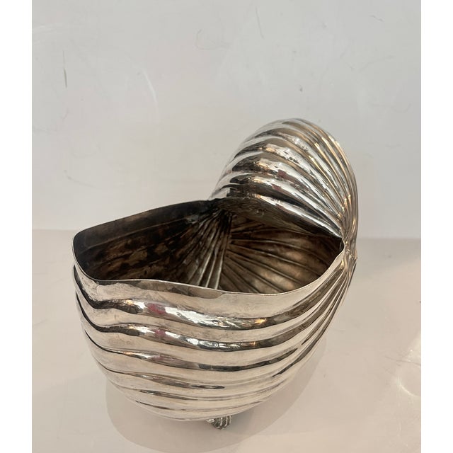 Hollywood Regency Vintage Large Silver Plate Nautilus Champagne Bottle Cooler/Planter For Sale - Image 3 of 14