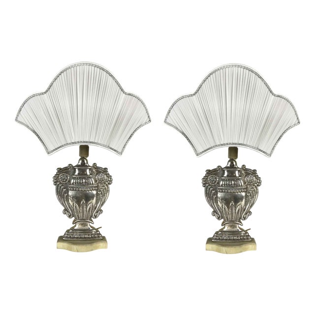 Silver-Plated Copper Lamps with Fan, 1970s, Set of 2 For Sale