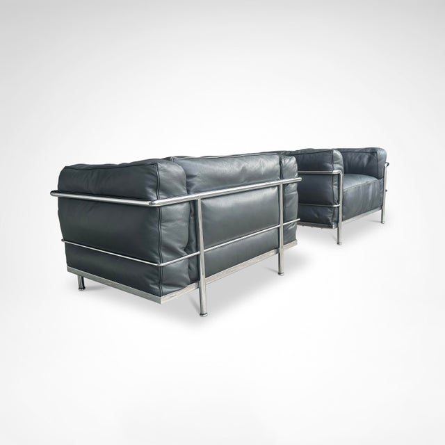 Gray LC3 Down Cushions Y Leather Armchairs by Le Corbusier for Cassina, 1990s, Set of 2 For Sale - Image 8 of 11