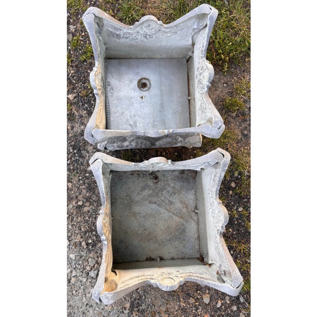 1900 - 1909 Antique French Rococo Cast Iron Jardinieres Planters, a Pair For Sale - Image 5 of 12