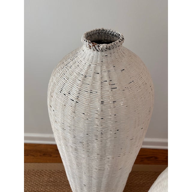 Early 20th Century Antique White Panted Wicker Tall Fish Baskets For Sale - Image 5 of 10