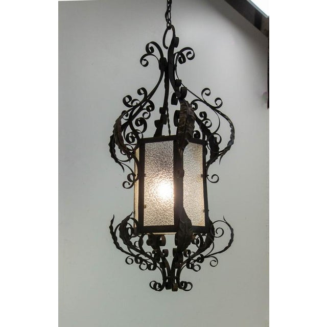 French Wrought Iron and Granita Glass Pendant, 1900s For Sale - Image 5 of 14