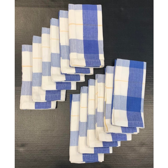 Late 20th Century Set 12 Cotton Dinner Napkins Blue and Yellow Plaid For Sale - Image 5 of 5
