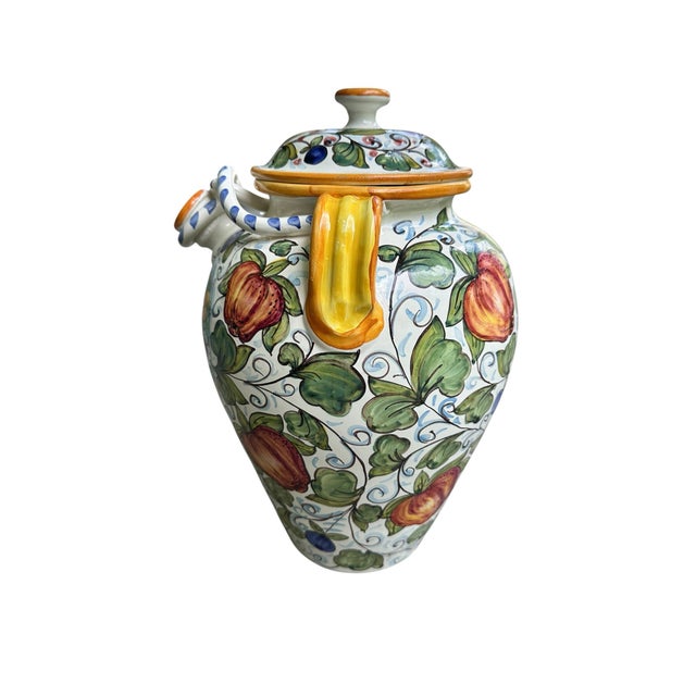 2000 - 2009 Hand-Painted Tuscan Ceramic Lidded Urn by Ima Montelupo Fiorentino - "Acqua Di Mele”, Italian Apothecary Jar For Sale - Image 5 of 7