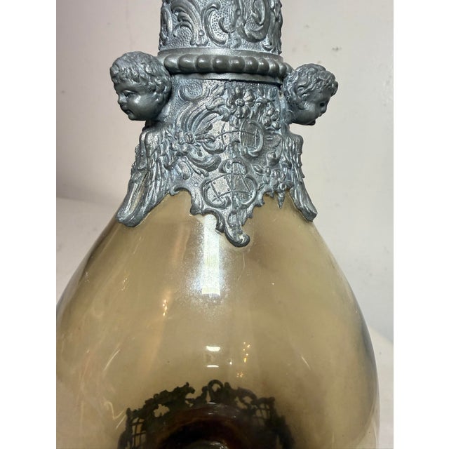 Antique German Hand Blown Glass Pewter Figural Cherub Claret Decanter Bottle For Sale - Image 14 of 18