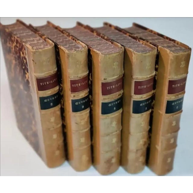 French Circa 1818 Antiquarian French Leather Books- Set of 5 For Sale - Image 3 of 12