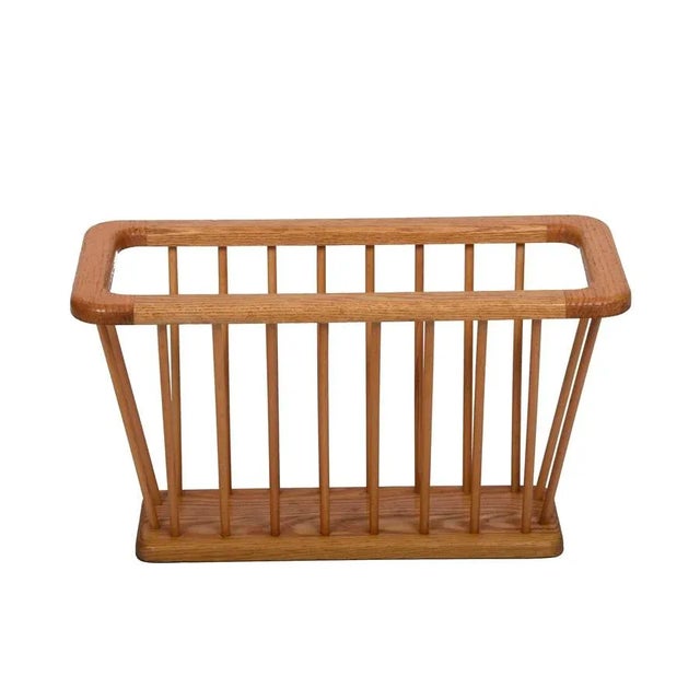 Mid-Century Danish Modern Solid Oak Rectangular Magazine Rack, 1970s For Sale - Image 4 of 18