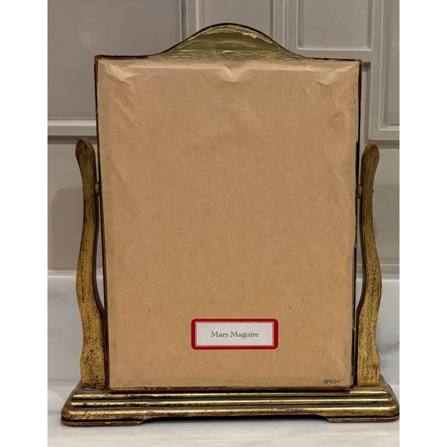 Striking giclée print with hand coloring of a watercolor of 'Girl in a Turban' by Mary Maguire. Framed behind glass in an...