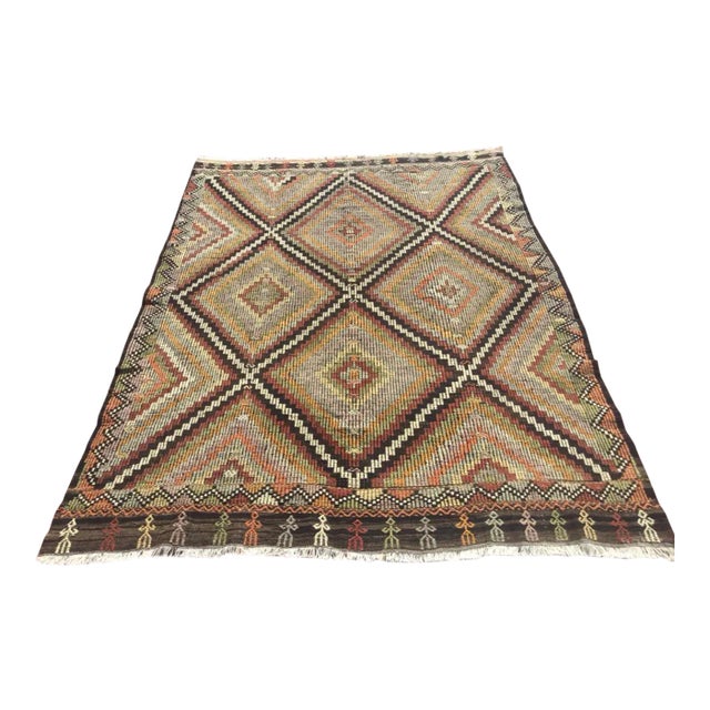 Vintage Rustic Turkish Kilim Rug - 80" X 104" For Sale