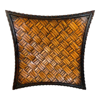 Vintage Boho Chic Bamboo and Split Reed Footed Square Basket Tray For Sale