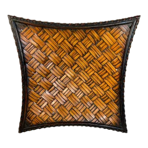 Vintage Coastal Boho Chic Bamboo and Split Reed Footed Square Basket Tray