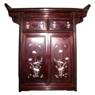 Rosewood Mother of Pearl Inlay Altar Style Cabinet For Sale