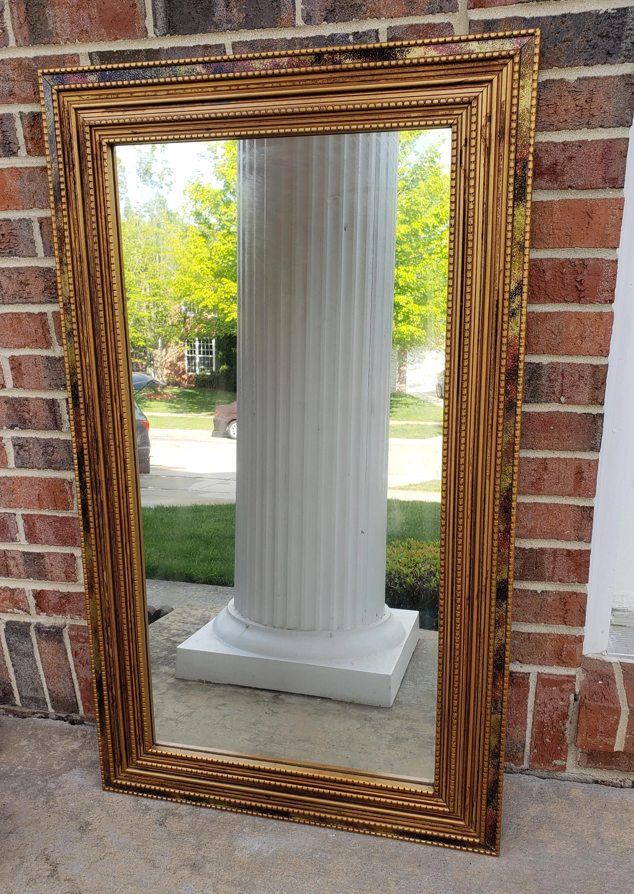1980s Windsor Art Gilt Frame Wall Mirror With Colored Art Glass