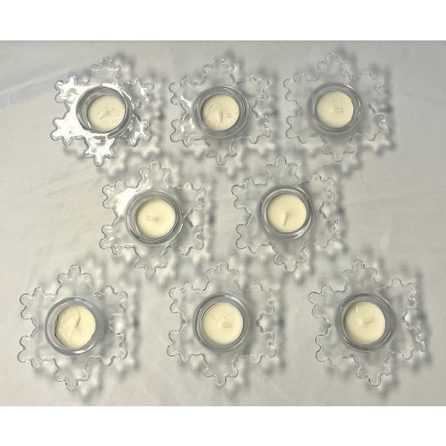 Crate and Barrel Glass Snowflake Tealight Candles- Set of 8 in Box For Sale - Image 11 of 12