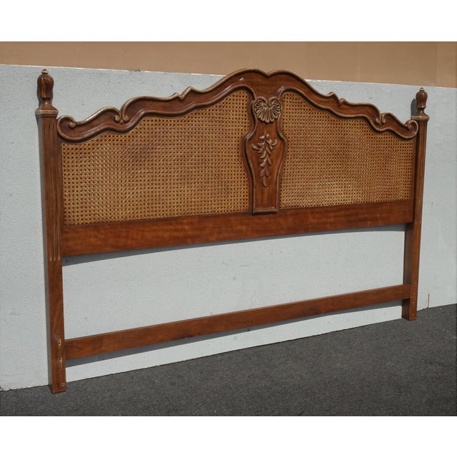 French Provincial Vintage Drexel Heritage French Provincial Louis XV Cane King Headboard For Sale - Image 3 of 17