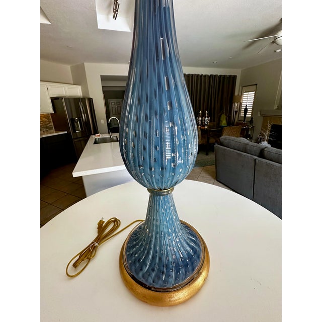 Large Barbini Murano Blue Glass Bubbles Ribbed Table Lamp | Chairish